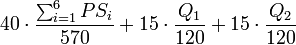 40\cdot\frac{\sum_{i=1}^6 PS_i}{570} + 15\cdot\frac{Q_1}{120} + 15\cdot\frac{Q_2}{120}